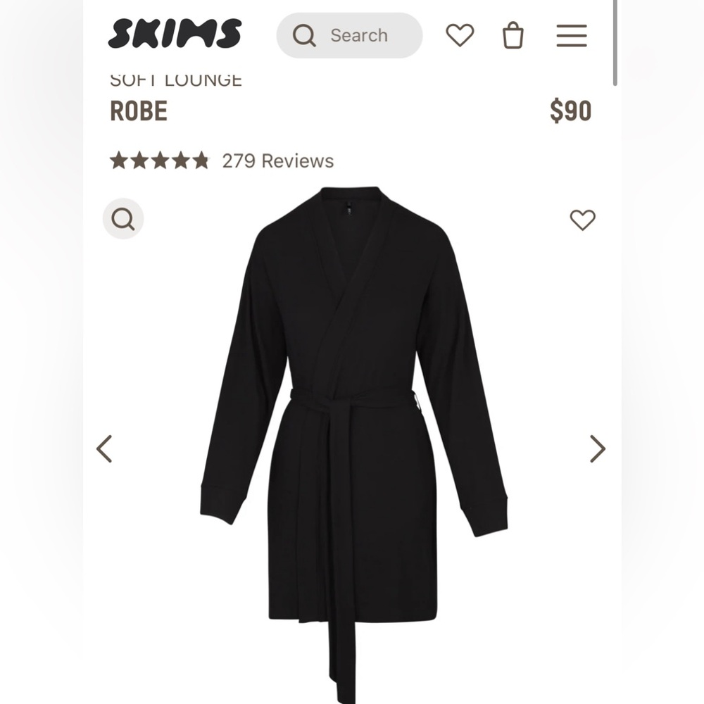 Skims Soft Lounge Robe - Black - Small